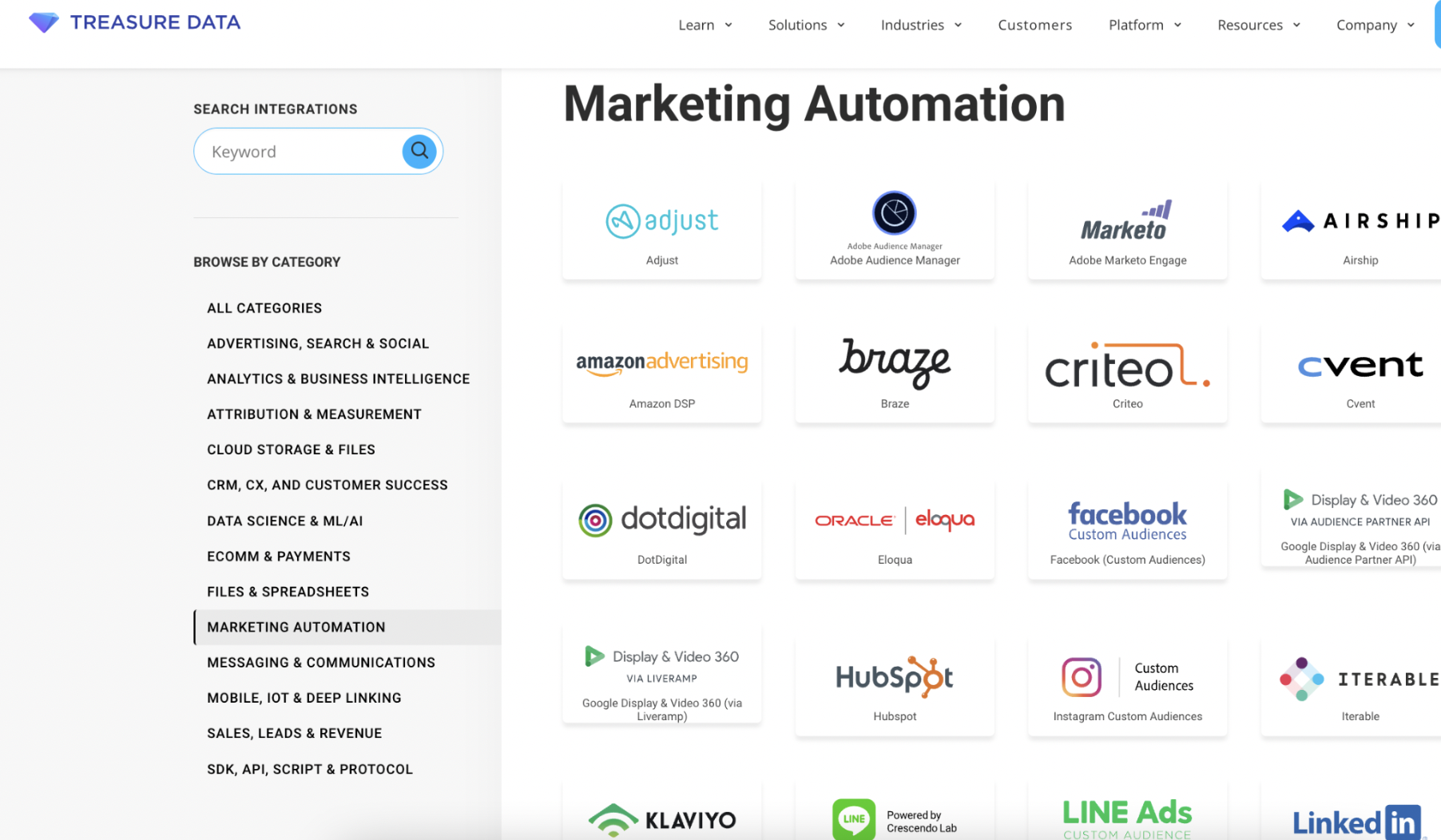 cdp treasure data connecteurs marketing automation