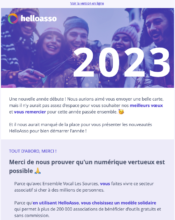 e-mailing - Marketing relationnel - Calendaire (Noël, St valentin, Vœux, …) - Newsletter - HelloAsso - 01/2023