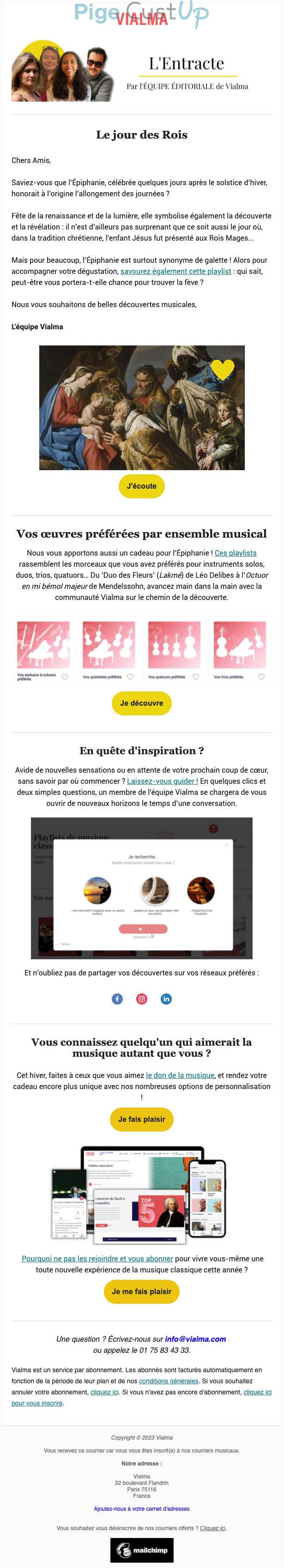 Exemple de Type de media  e-mailing - Vialma - Marketing relationnel - Calendaire (Noël, St valentin, Vœux, …) - Newsletter