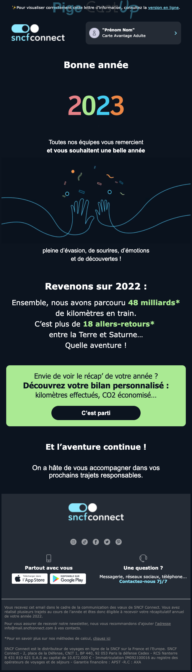 Exemple de Type de media  e-mailing - SNCF - Marketing relationnel - Calendaire (Noël, St valentin, Vœux, …)