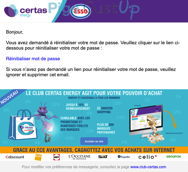 Exemple de Type de media  e-mailing - Esso - Transactionnels - Changement de mot de passe / d'identifiant