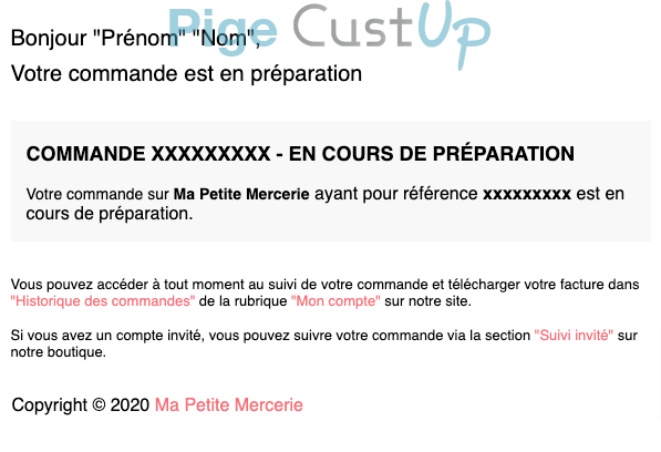 Exemple de Type de media  e-mailing - Ma petite mercerie - Transactionnels - Suivi de commande Préparation