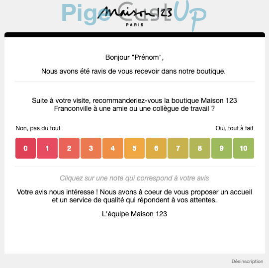 Exemple de Type de media  e-mailing - Maison 123 - Enquêtes Clients - NPS / Avis clients