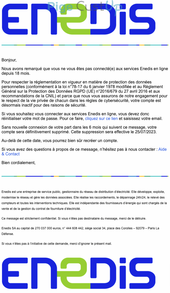Exemple de Type de media  e-mailing - Enedis - Marketing relationnel - Données clients / RGPD