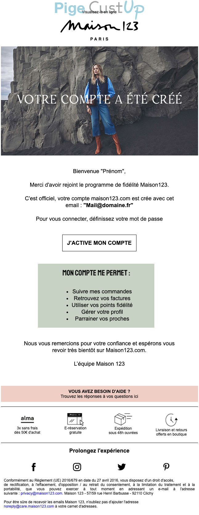 Exemple de Type de media  e-mailing - Maison 123 - Transactionnels - Confirmation Création de Compte