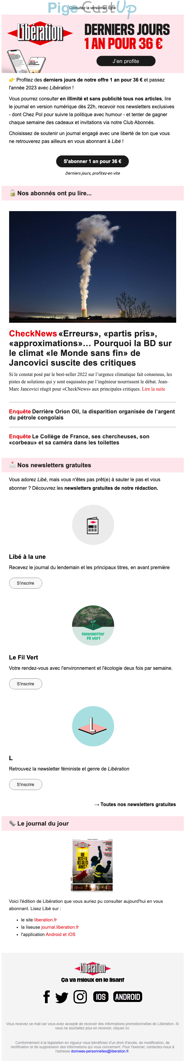 Exemple de Type de media  e-mailing - Libération - Marketing Acquisition - Acquisition abonnements - Derniers jours