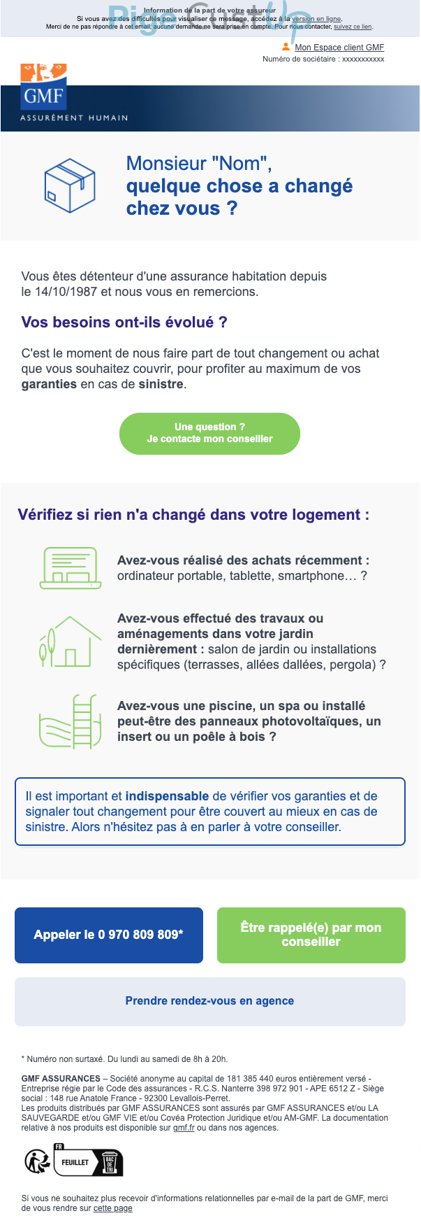 Exemple de Type de media  e-mailing - GMF - Marketing fidélisation - Up sell - cross sell