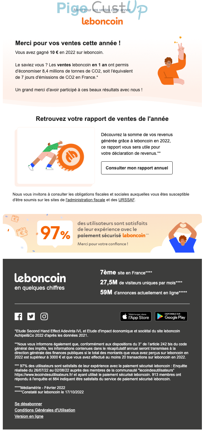 Exemple de Type de media  e-mailing - Leboncoin - Marketing relationnel - Newsletter