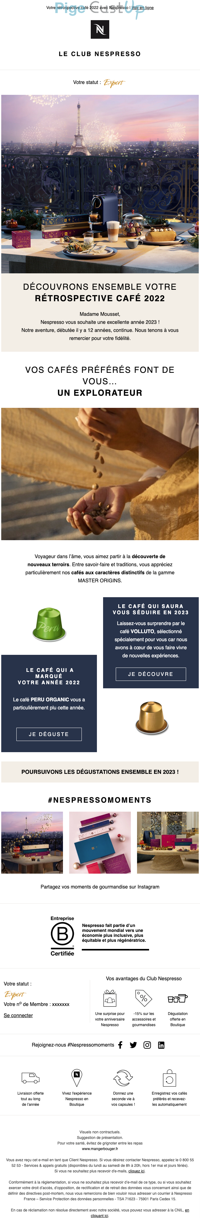 Exemple de Type de media  e-mailing - Nespresso - Marketing relationnel - Anniversaire achat - Newsletter