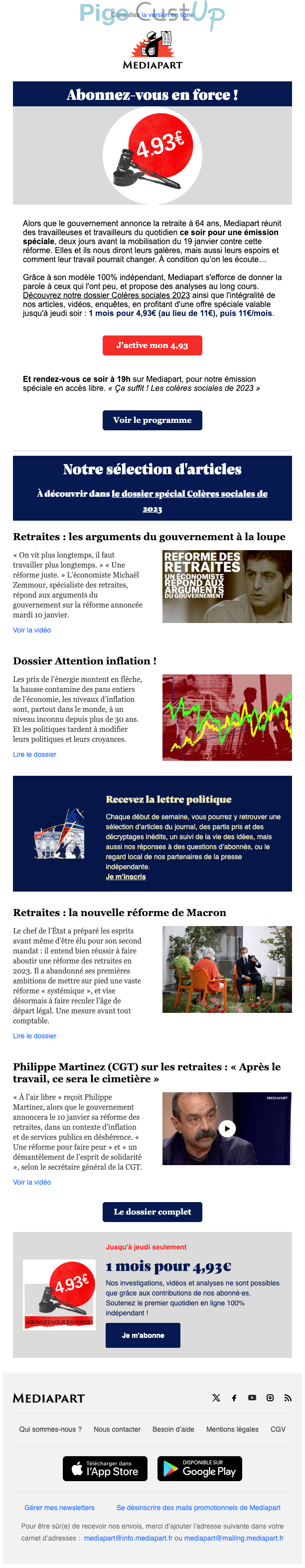 Exemple de Type de media  e-mailing - Mediapart - Marketing Acquisition - Acquisition abonnements