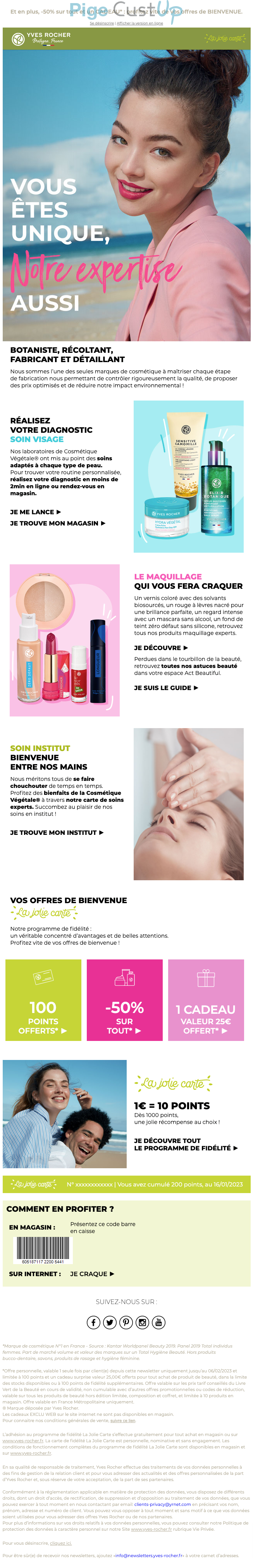 Exemple de Type de media  e-mailing - Yves Rocher - Marketing relationnel - Newsletter