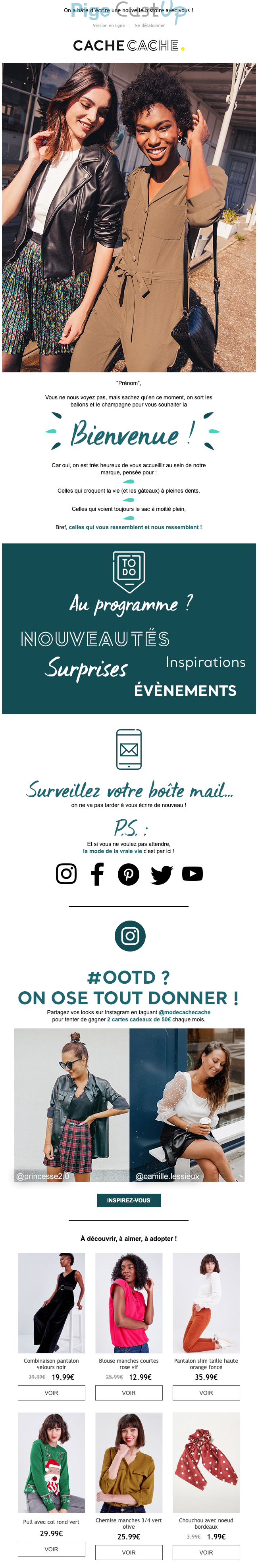 Exemple de Type de media  e-mailing - Cache-Cache - Marketing relationnel - Bienvenue - Welcome