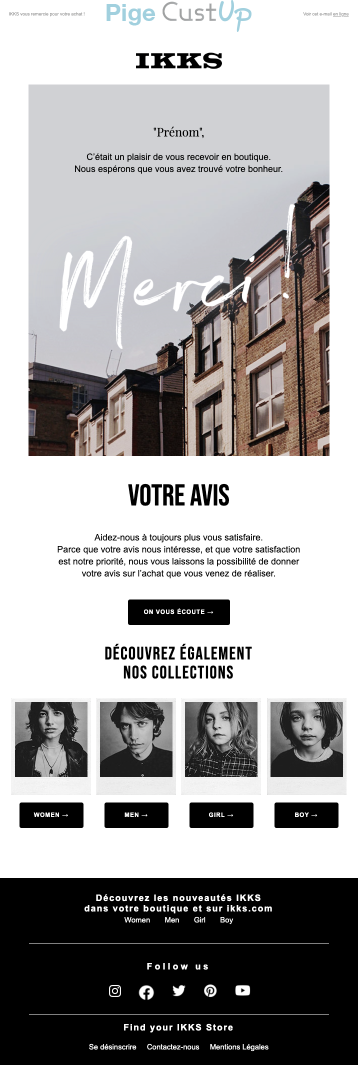 Exemple de Type de media  e-mailing - IKKS - Enquêtes Clients - NPS / Avis clients