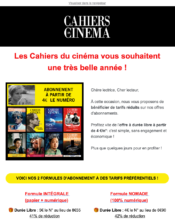 e-mailing - Marketing relationnel - Calendaire (Noël, St valentin, Vœux, …) - Cahiers du Cinéma - 01/2023