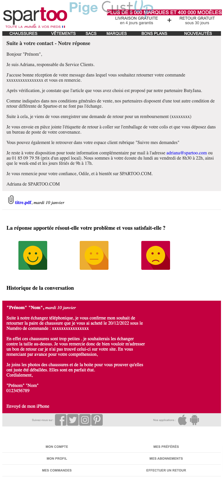 Exemple de Type de media  e-mailing - Spartoo - Service Clients - Réclamations