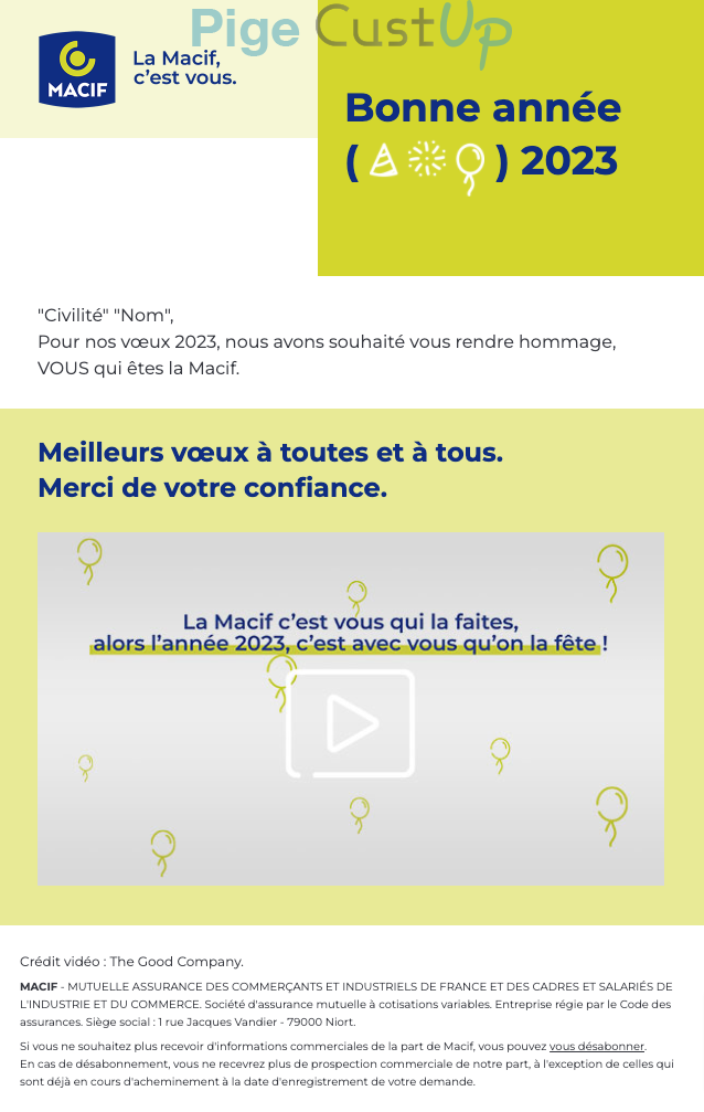 Exemple de Type de media  e-mailing - Macif - Marketing relationnel - Calendaire (Noël, St valentin, Vœux, …)