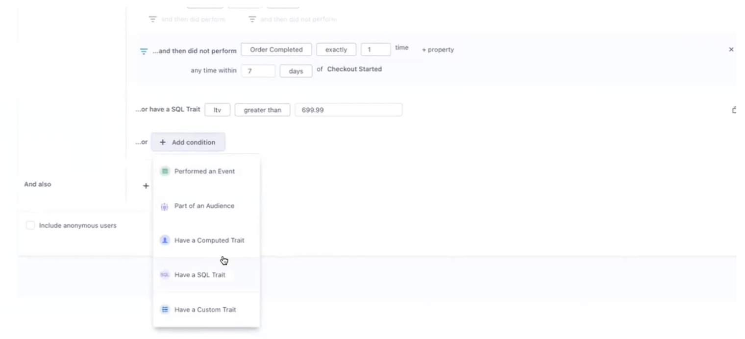 cdp twilio segment editeur audiences conditions