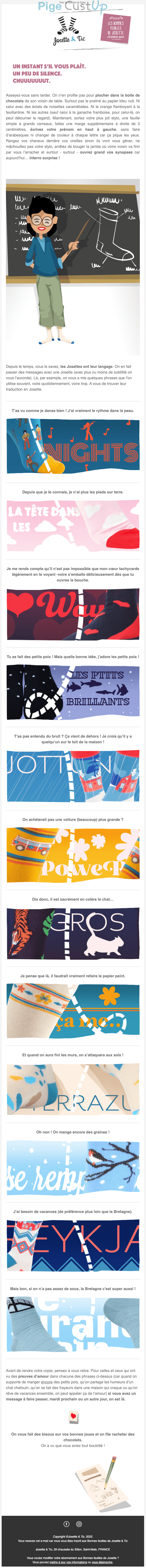 Exemple de Type de media  e-mailing - Josette & Tic - Marketing relationnel - Newsletter