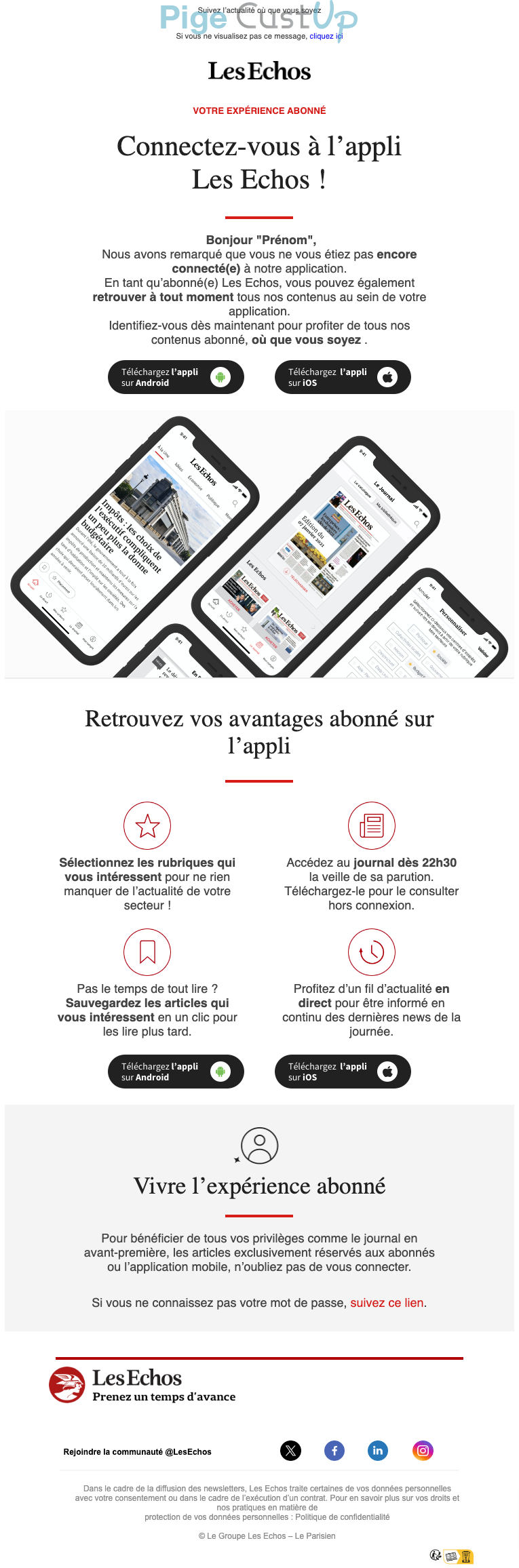 Exemple de Type de media  e-mailing - Les Echos - Marketing relationnel - Application mobile