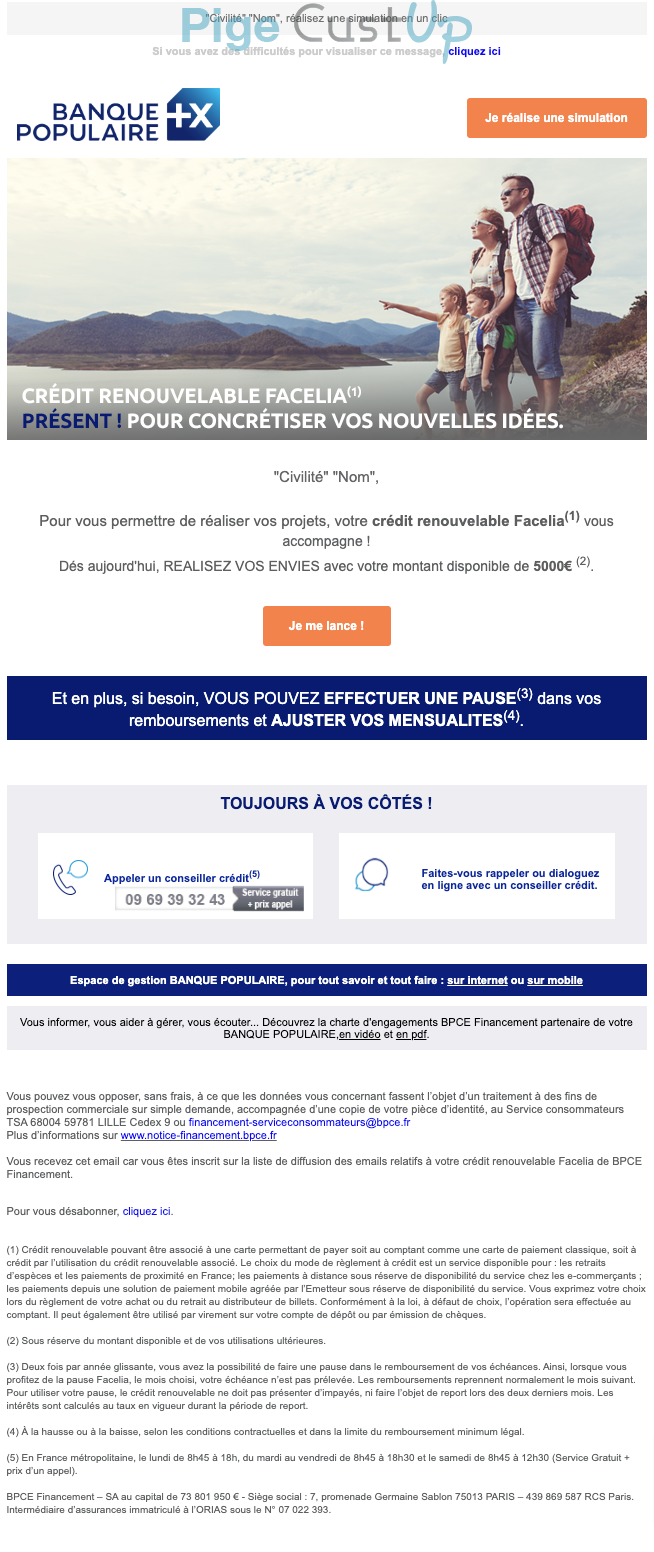 Exemple de Type de media  e-mailing - Banque Populaire - Marketing marque - Communication Produits - Nouveaux produits - Communication Services - Nouveaux Services