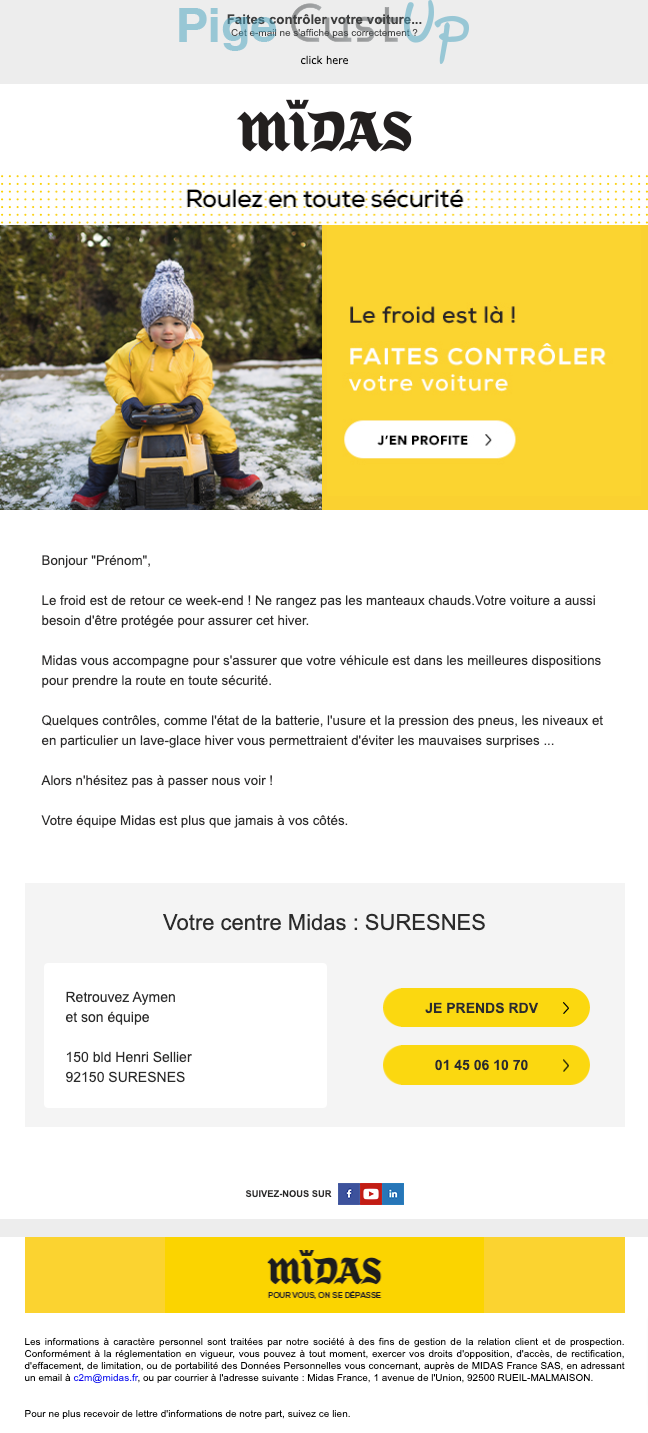 Exemple de Type de media  e-mailing - Midas - Marketing relationnel - Calendaire (Noël, St valentin, Vœux, …)