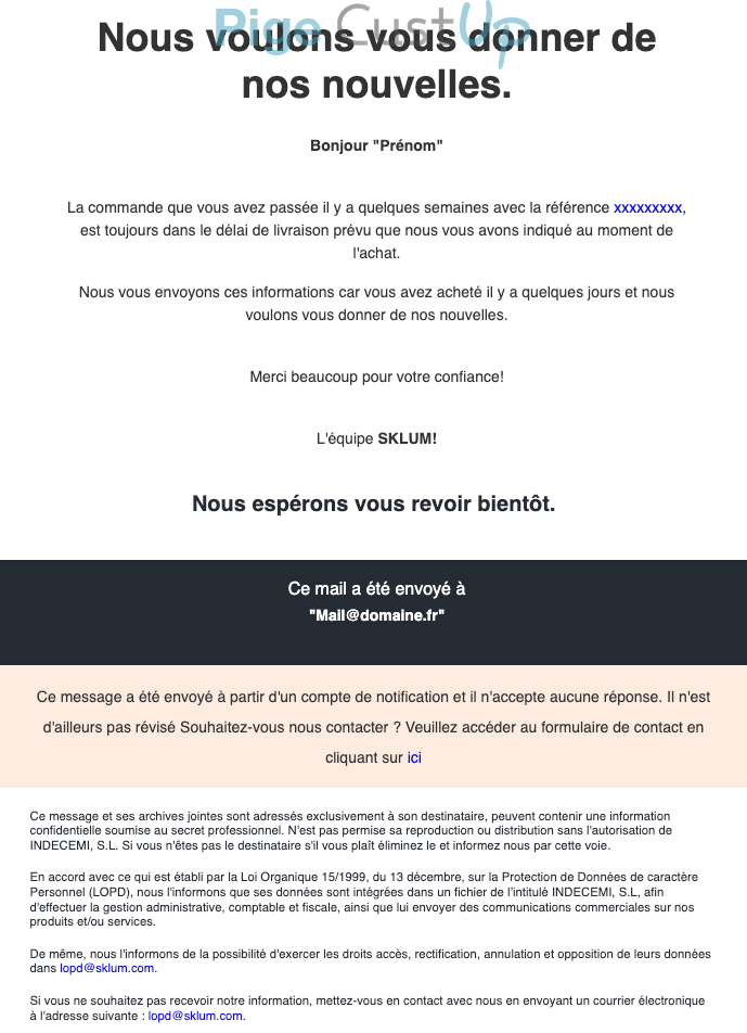 Exemple de Type de media  e-mailing - Sklum - Transactionnels - Suivi de commande Expédition / Livraison