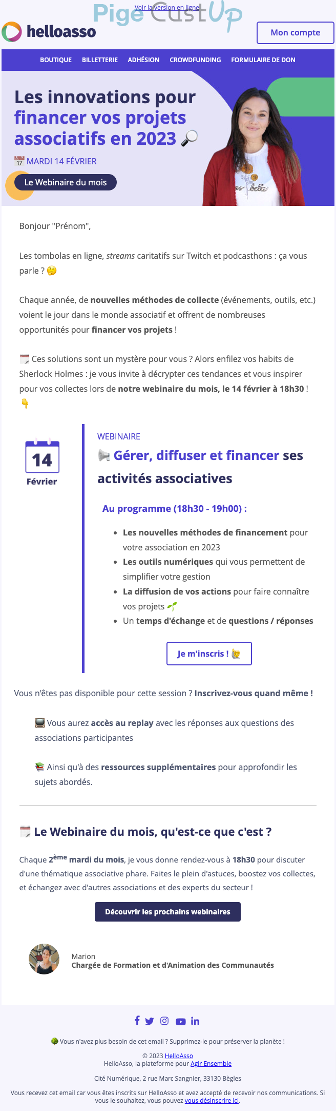 Exemple de Type de media  e-mailing - HelloAsso - Marketing relationnel - Newsletter