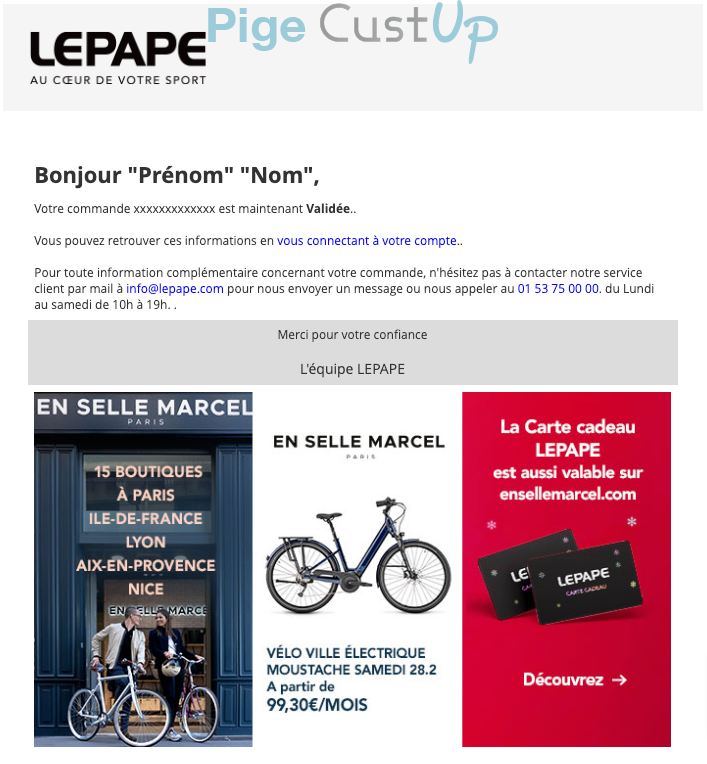 Exemple de Type de media  e-mailing - Lepape - Transactionnels - Confirmation de commande