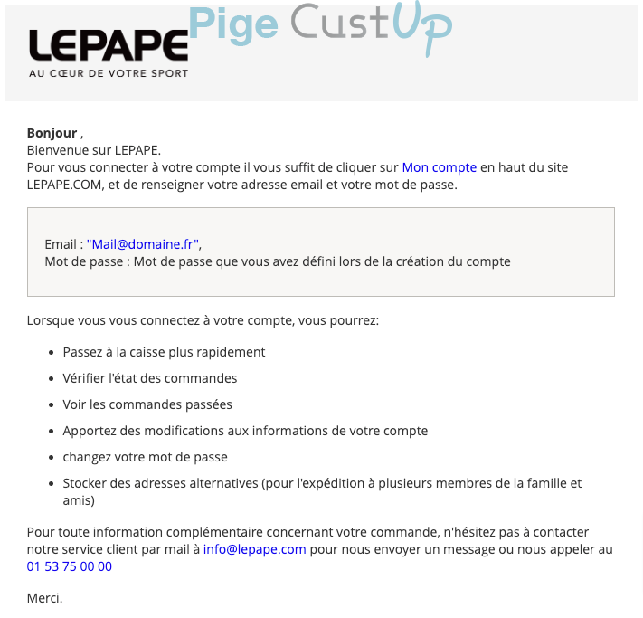 Exemple de Type de media  e-mailing - Lepape - Marketing relationnel - Bienvenue - Welcome
