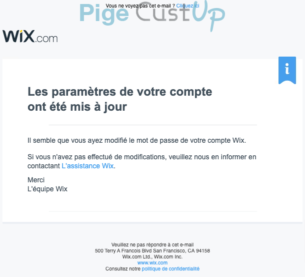 Exemple de Type de media  e-mailing - Wix.com - Transactionnels - Changement de mot de passe / d'identifiant