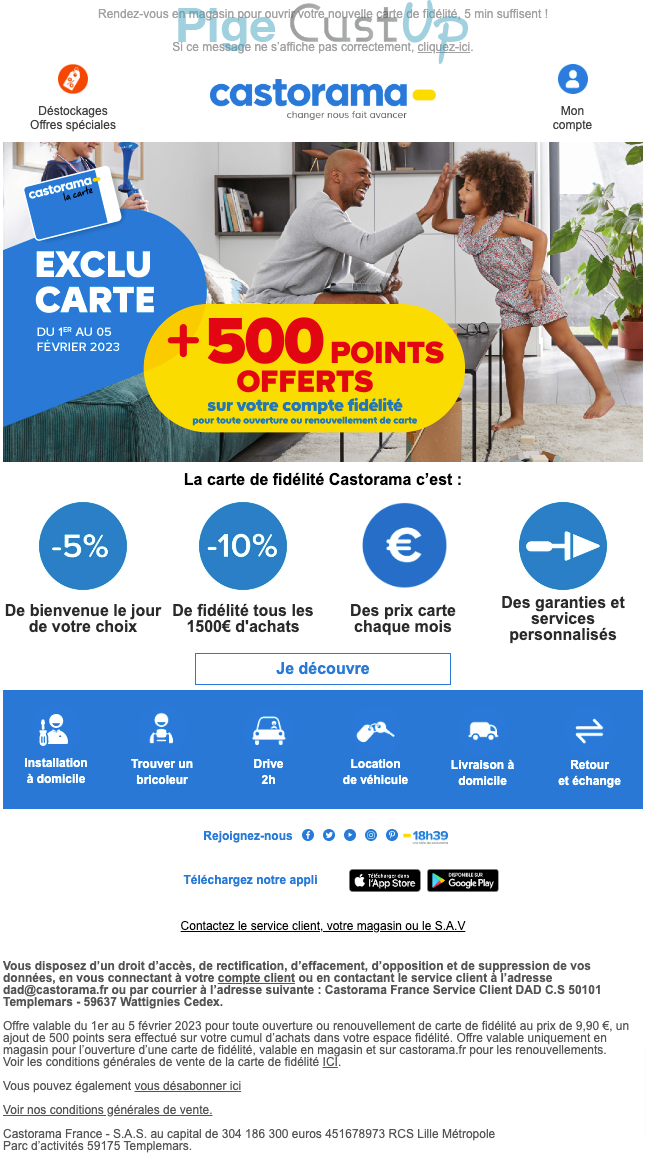Exemple de Type de media  e-mailing - Castorama - Marketing fidélisation - Activation carte de fidélité
