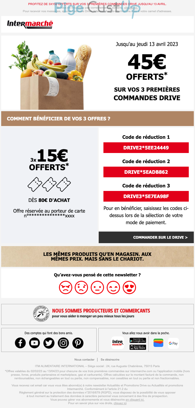 Exemple de Type de media  e-mailing - Intermarché - Marketing Acquisition - Ventes flash, soldes, demarque, promo, réduction