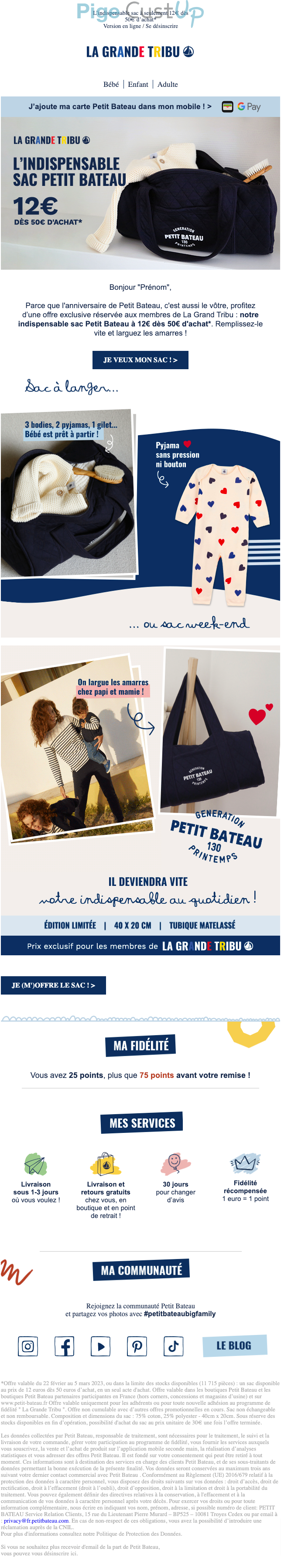 Exemple de Type de media  e-mailing - Petit Bateau - Marketing marque - Anniversaire marque