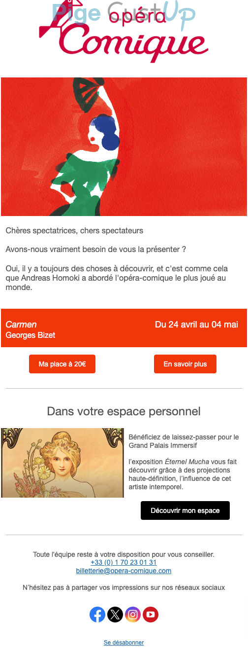 Exemple de Type de media  e-mailing - Opéra Comique - Marketing relationnel - Newsletter