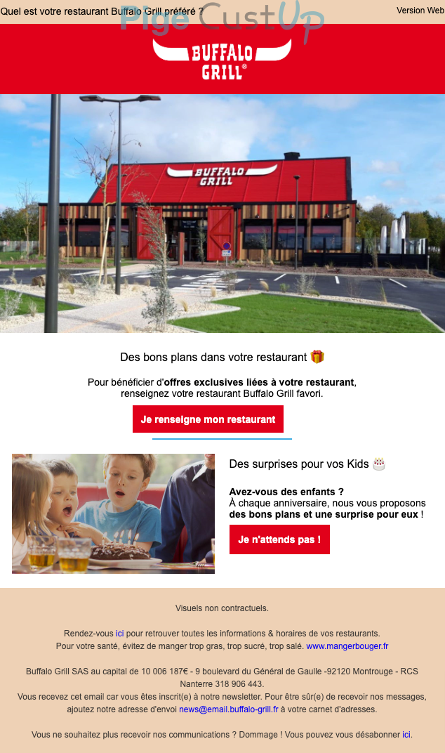 Exemple de Type de media  e-mailing - Buffalo Grill - Marketing relationnel - Newsletter