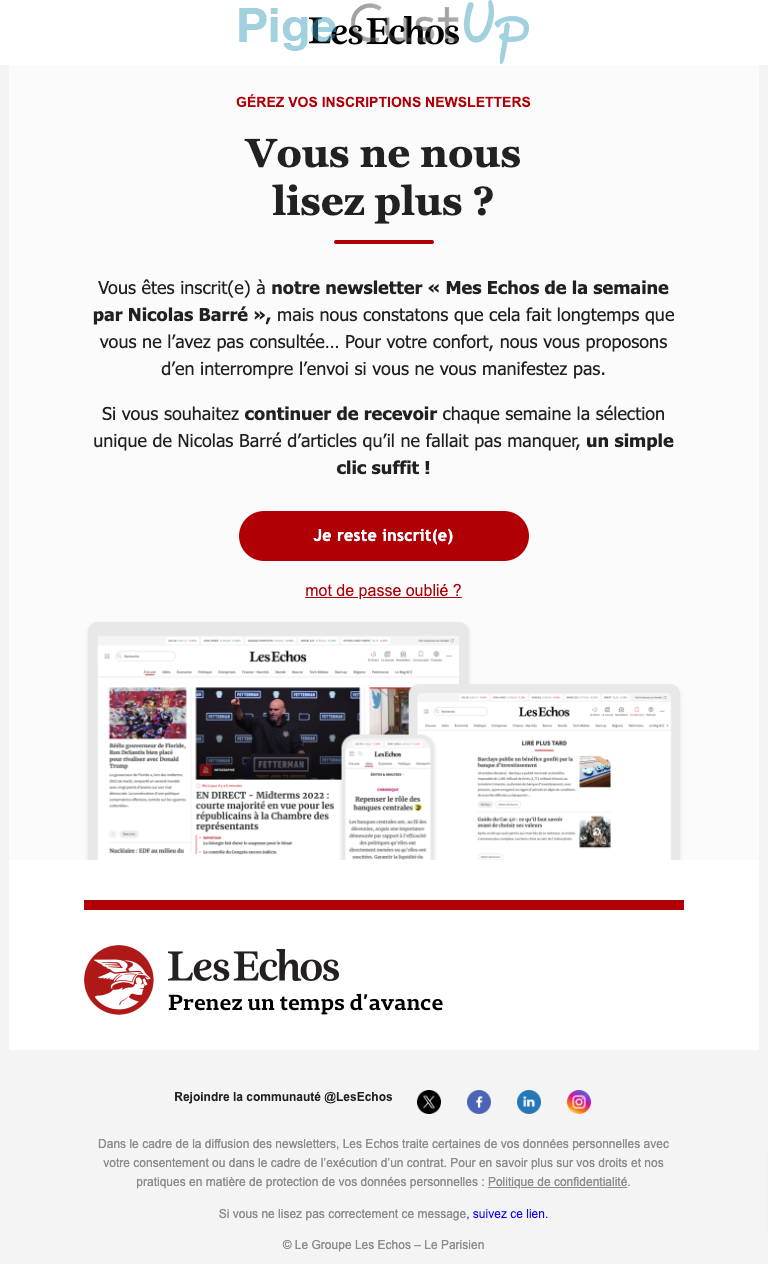 Exemple de Type de media  e-mailing - Les Echos - Marketing Acquisition - Relance inactifs