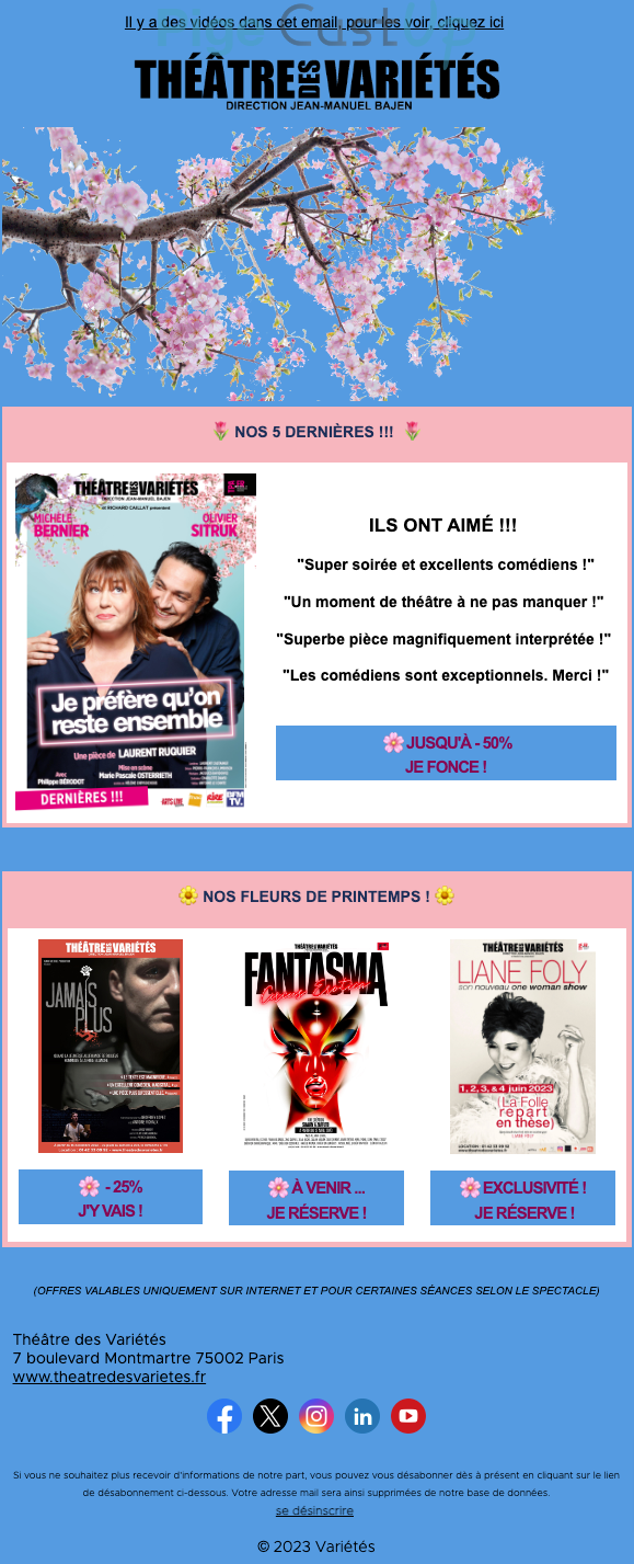 Exemple de Type de media  e-mailing - Théatre des Variétés - Marketing relationnel - Newsletter