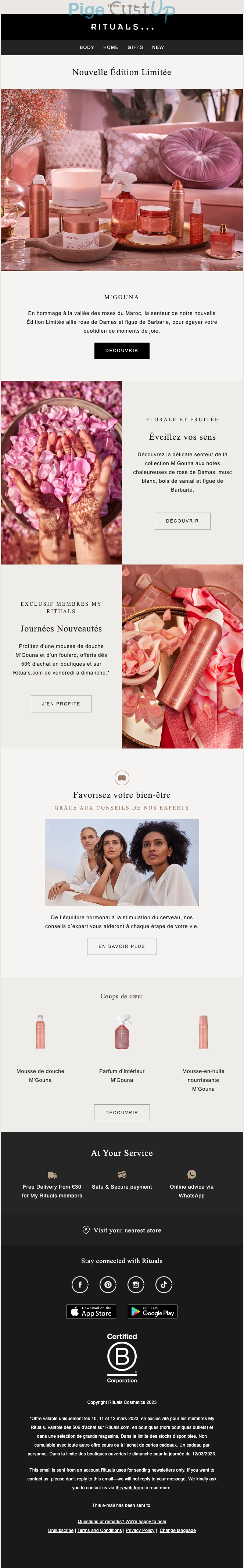 Exemple de Type de media  e-mailing - Rituals Cosmetics - Marketing relationnel - Newsletter