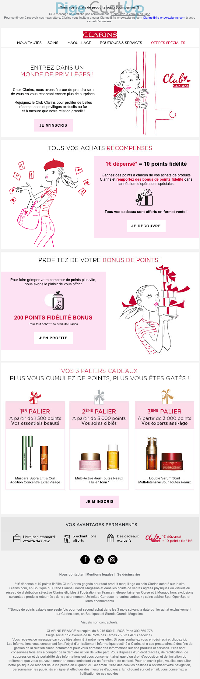 Exemple de Type de media  e-mailing - Clarins - Marketing fidélisation - Animation / Vie du Programme de Fidélité