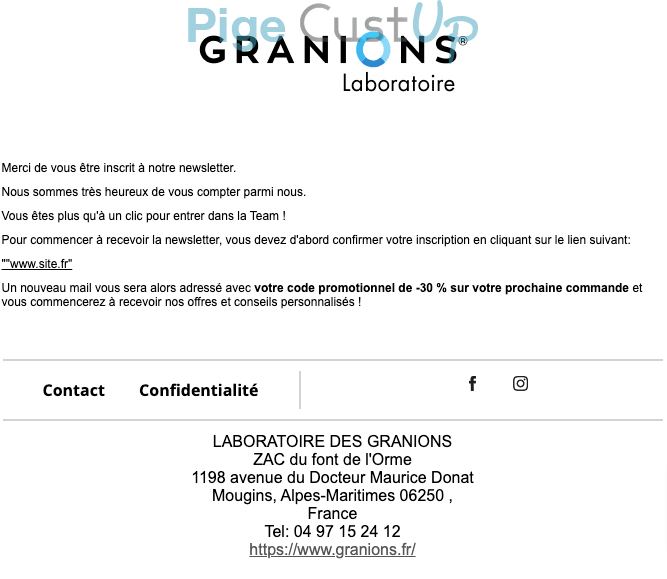Exemple de Type de media  e-mailing - Granions - Transactionnels - Confirmation Inscription Newsletter