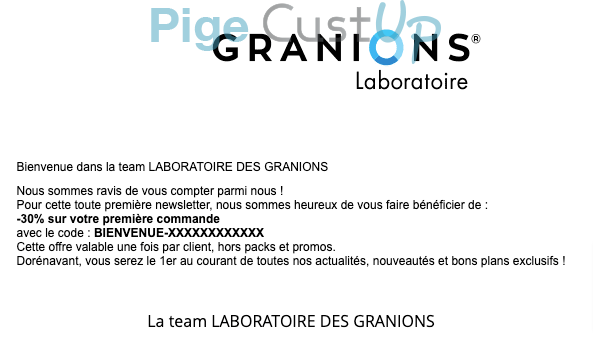 Exemple de Type de media  e-mailing - Granions - Marketing relationnel - Bienvenue - Welcome