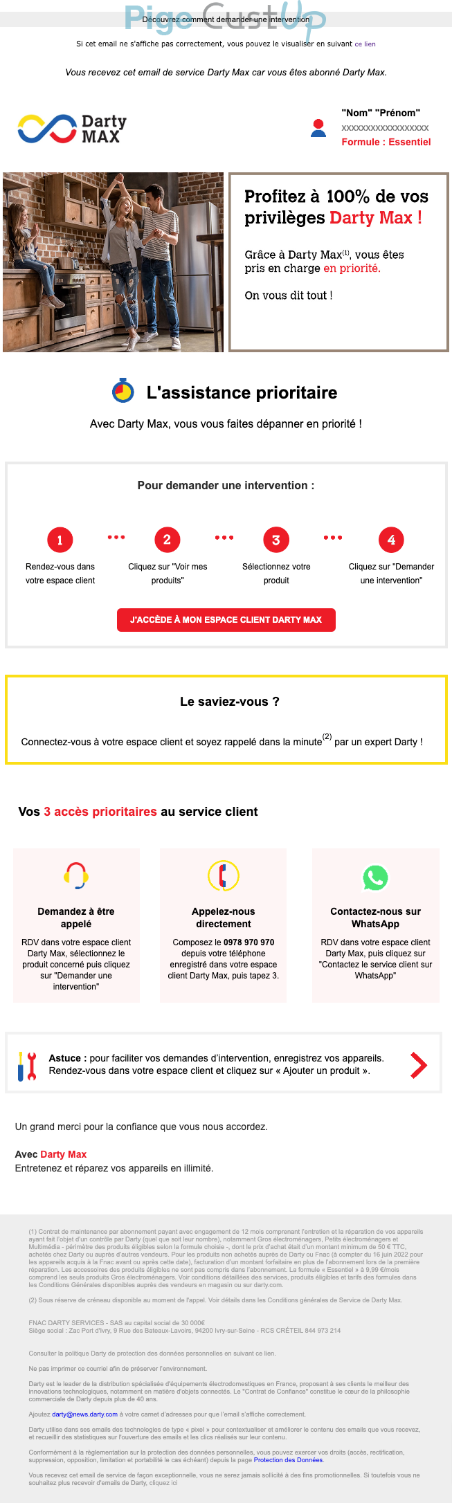 Exemple de Type de media  e-mailing - Darty - Marketing fidélisation - Animation / Vie du Programme de Fidélité