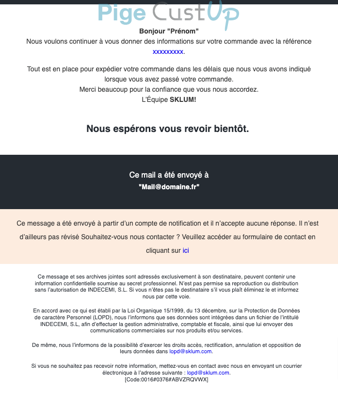 Exemple de Type de media  e-mailing - Sklum - Transactionnels - Suivi de commande Expédition / Livraison