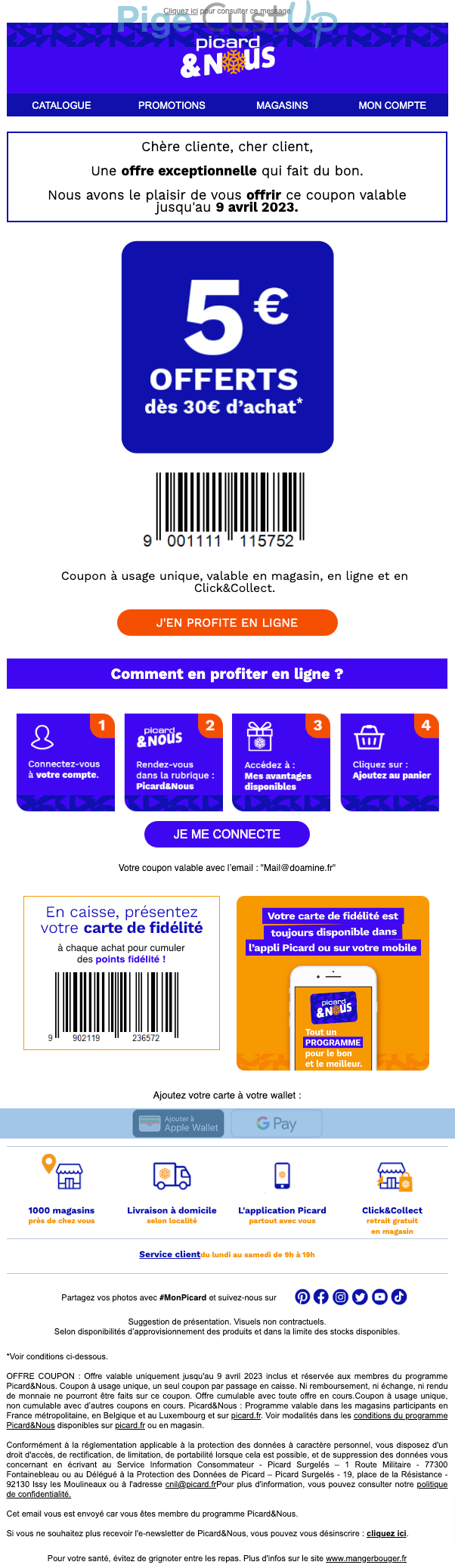 Exemple de Type de media  e-mailing - Picard - Marketing Acquisition - Ventes flash, soldes, demarque, promo, réduction