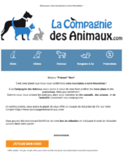 e-mailing - Transactionnels - Confirmation Inscription Newsletter - La Compagnie des animaux - 03/2023