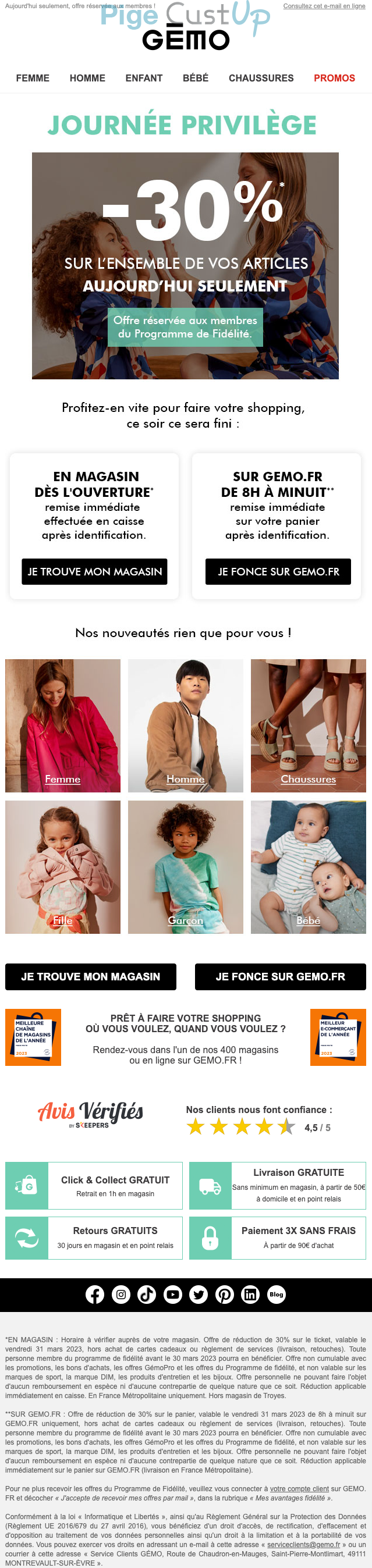 Exemple de Type de media  e-mailing - Gémo - Marketing fidélisation - Animation / Vie du Programme de Fidélité
