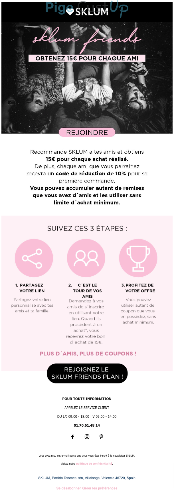 Exemple de Type de media  e-mailing - Sklum - Marketing Acquisition - Parrainage