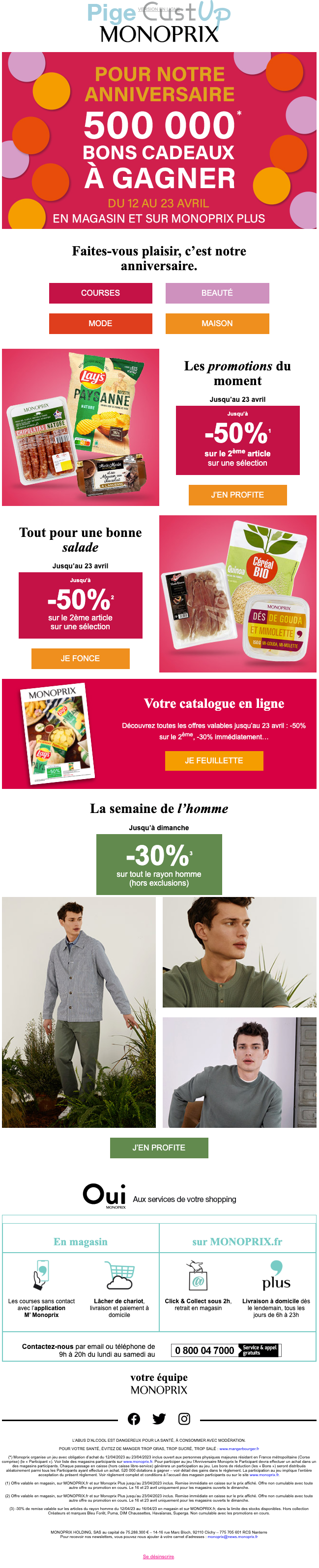 Exemple de Type de media  e-mailing - Monoprix - Marketing marque - Anniversaire marque