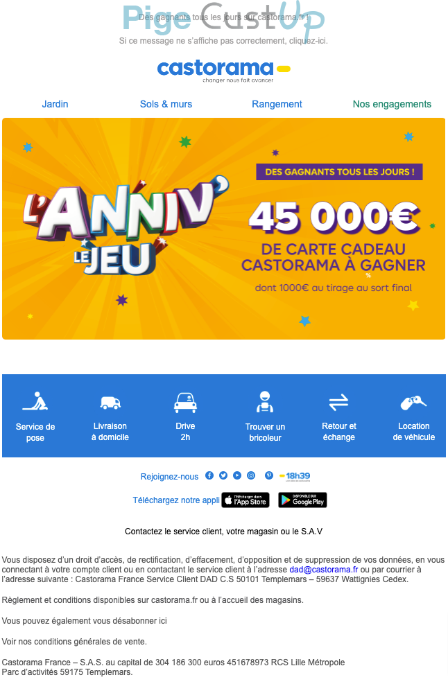 Exemple de Type de media  e-mailing - Castorama - Collecte de données - Acquisition de leads - Marketing Acquisition - Jeu promo