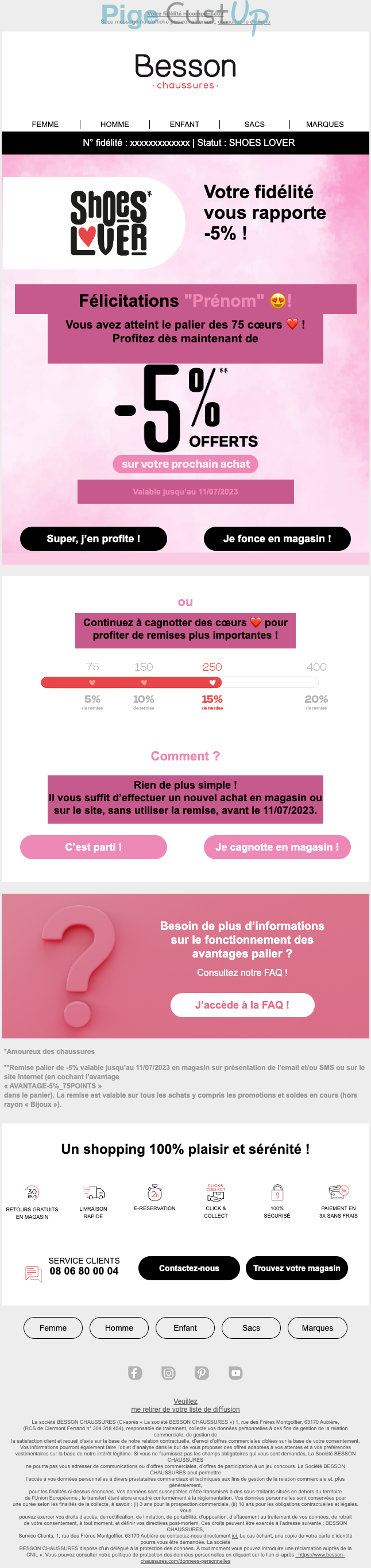 Exemple de Type de media  e-mailing - Besson - Marketing fidélisation - Animation / Vie du Programme de Fidélité